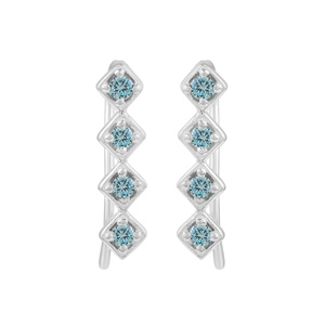 Pendientes de Aro Geométricos de Plata de Ley 925 con Circonita Azul de Corte Redondo y Engaste de Garra, Joyería Fina Minimalista para Mujer - Product Image 1