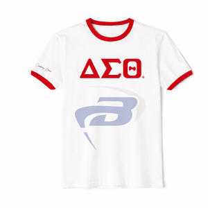 Camiseta Delta Sigma Theta Sorority, Cuello en Contraste Blanco y Azul Estampado, 100% Algodón Transpirable, Estilo Urbano, Camiseta DST Sorority - Product Image 1