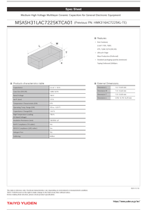 Condensador cerámico multicapa Taiyo Yuden MSASH31LAC7225KTCA01 HMK316AC7225KL-TE SMT 1206 X7S 2.2UF 100V ±10% 2K/R - Product Image 2