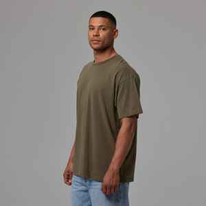 Camiseta Extra Grande Verde Oliva para Hombre, 100% Algodón, Estilo Urbano, Corte Regular, Manga Corta, Lisa, Ecológica, Personalizable - Product Image 4