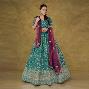 Fendy Silk Embellished Traditional <b>Lehenga</b> Set Zari Craftsmanship | Bridal Wedding Diwali Beach Wear for <b>Women</b> (Floor-Length) - Product Image 2