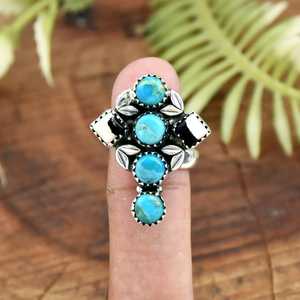 Bague en argent sterling 925 de qualité supérieure avec turquoise naturelle et pierres multiples, faite à la main, style bohème, bijoux fantaisie, fournisseur - Product Image 5