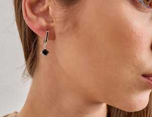 Pendientes de piedra de ónix negro, pendientes colgantes geométricos de plata de ley 925 para mujer, regalo de joyería minimalista - Product Image 2