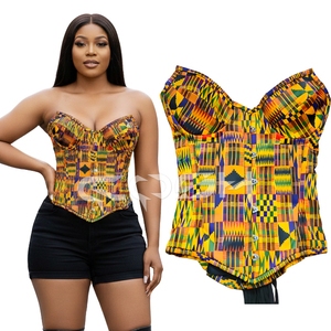 Haut corset fait main sur mesure OEM/ODM à imprimé Kente africain, bustier Ankara sans bretelles avec baleines en acier, pour silhouette sablier - Product Image 4