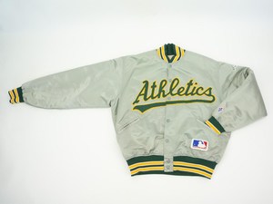 Chaqueta de béisbol acolchada estilo bomber satinado de los Oakland Athletics de los años 80 - Product Image 5