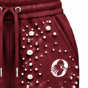 Maroon Pearl Beaded Jogger Pants <b>Women</b> Fashion Embellished Drawstring Sweatpants Luxury Casual Streetwear Fleece <b>Trousers</b> Custom - Product Image 5