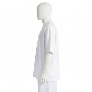 T-shirt blanc pour homme, coupe classique, tricoté sur le devant, en coton épais, col rond, uni, décontracté, streetwear, logo personnalisé, OEM, ODM - Product Image 3