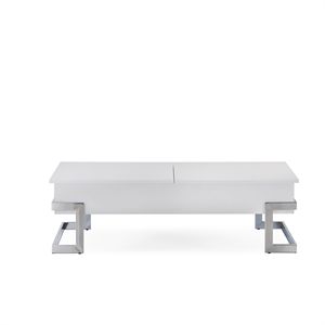 Calmam High Gloss <b>White</b> and Chrome Finish Lift Top <b>Coffee</b> <b>Table</b> - Product Image 4