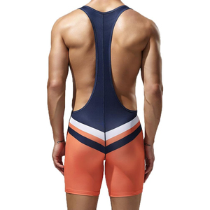 Singlet de Lucha Libre con Bloques de Color, Spandex y Nylon, Elástico, de Una Pieza, Tipo Camiseta sin Mangas con Pantalones Cortos, Ropa Deportiva - Product Image 4