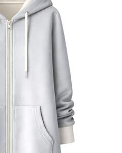 Sudadera con Capucha Larga Gris Claro para Mujer, Abrigo de Invierno con Forro Polar y Bolsillos Tipo Canguro, Casual, OEM, Personalizado de Fábrica - Product Image 5