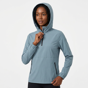 Men's Light Blue Hooded Quarter-Zip Windbreaker Jacket Quick Dry Eco-Friendly Sporty Fit Front <b>Nylon</b>/Cotton Material Autumn - Product Image 3