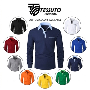 Custom <b>Men</b> <b>Long</b> <b>Sleeve</b> <b>Polo</b> <b>Shirt</b> Wholesale Dark Navy Blue Contrast Collar Casual Lapel Golf <b>Shirt</b> OEM Manufacturer - Product Image 4