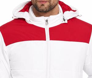 Chaqueta Acolchada con Capucha y Cuello Alto para Hombre, Blanca y Roja, Cierre de Cremallera, Resistente al Viento, Informal, para Invierno, Corte Regular, Logotipo Frontal - Product Image 4