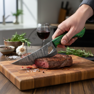 Wholesale Damascus Kitchen Chef <b>Knife</b> <b>Set</b> Green Wood Handle Full Tang OEM Razor-Sharp Seven-piece Eco-Friendly Durable Hot <b>sale</b> - Product Image 2