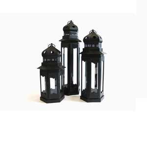 Set 3 Black Metal Handmade Heat Resistant Tall Dome Top Clear Glass Panel Hanging Tabletop <b>Hurricane</b> Lamp Candle <b>Lanterns</b> - Product Image 1