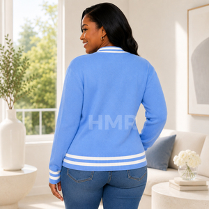 HMR Acrylic Custom Logo Sisterhood Sorority <b>Light</b> Blue Knitted V-Neck <b>Cardigan</b> Long Sleeve Casual All Season Wear - Product Image 4