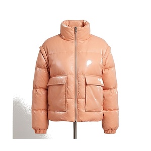 <b>Peach</b> Quilted Jacket Full Sleeve Stand Collar Zipper Closure Windproof Winter Short Length Polyester Shell Thick Padding - Product Image 1