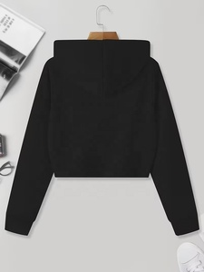 เสื้อครอปผู้หญิงสีดำพิมพ์ลายการ์ตูนยิ้มมีซิปด้านหน้าผ้าฝ้าย 100% - Product Image 2