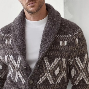 European Plus Size Men's & women's <b>Cardigan</b> for Autumn Winter Cross-Border Factory Wholesale Knitted with Warm Neck Front Logo - Product Image 3