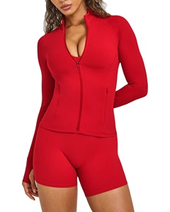 Veste de yoga et de sport pour femme, personnalisée par le fabricant, antistatique, sculptante, à col montant, fermeture éclair intégrale, avec passe-pouces, coupe ajustée, pour la course et la gym - Product Image 1