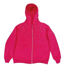 Sweat à capuche unisexe rose à fermeture éclair avec strass personnalisés OEM, coupe ample en polaire, sweat à capuche scintillant pour le sport - Product Image 4