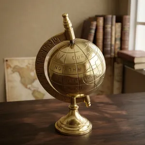 Globe terrestre décoratif de style antique en laiton doré avec carte du monde gravée, pour la maison, le bureau ou la bibliothèque - Product Image 5