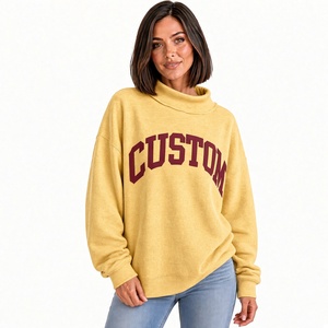 Suéter de Cuello Alto para Mujer, Estilo Otoñal, con Estampado de Letras Personalizado, Hombros Caídos, Manga Larga, Informal, de Punto Rojo, Algodón - Product Image 6