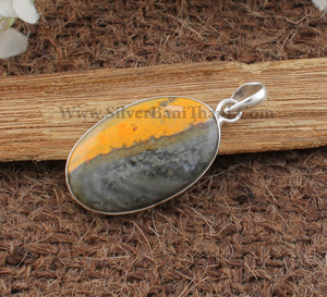 Colgante de Plata de Ley 925 con Bisel de Plata, Chapado en Platino, con Jaspe Abeja Natural, Joyería Genuina, Venta al por Mayor - Product Image 5