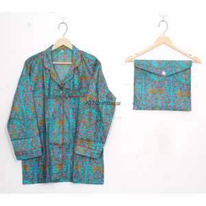 Ensemble de pyjama décontracté de luxe pour femmes, 100% coton respirant, manches longues, imprimé floral numérique, taille élastique, col rabattu - Product Image 2