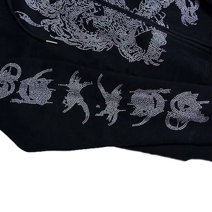 Men's Black Rhinestone Dragon Hoodie Streetwear Zip-Up Sweatshirt Regular Fit <b>Animal</b> <b>Pattern</b> Cotton French Terry Winter Wear - Product Image 5