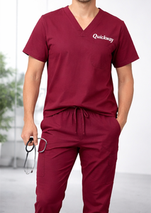Tenue de travail en tissu coton T/C OEM/ODM, haut à col en V et pantalon cargo avec poches, ensemble de blouses confortables pour le personnel de santé - Product Image 3