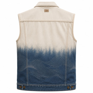Gilet en jean indigo sans manches pour homme, en coton biologique écru, personnalisé, vêtement streetwear premium - Product Image 3