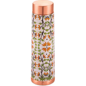 Proveedor de artículos para bebidas de primera calidad, botella de agua de cobre con diseño floral, termo portátil de viaje con tapa - Product Image 1