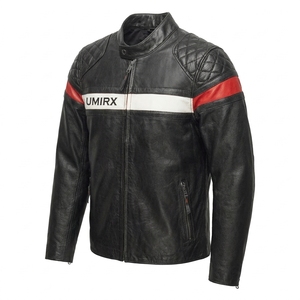 UMIRX Men's Black <b>Leather</b> Motorcycle <b>Jacket</b> Full Sleeve Color Blocked Windproof Front Logo All Seasons Racing Wear - Product Image 3