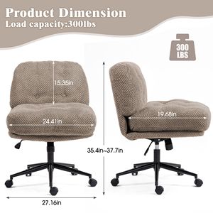 Sedia da Ufficio Ergonomica Grigia Girevole Regolabile con Design a Gambe Incrociate, Ruote e Seduta Più Larga e Spessa per Casa, Ufficio e Toeletta - Product Image 2