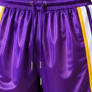 Custom Purple <b>Mens</b> Basketball <b>Shorts</b> With White <b>Yellow</b> Side Panel Sport Training <b>Shorts</b> Elastic Waist Activewear Gym Fitness - Product Image 5