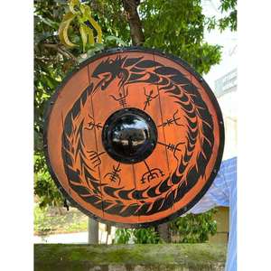 Bouclier rond en bois Viking, motif Dragon, bouclier d'armure nordique avec boss en acier doux pour reconstitution historique, décoration murale historique - Product Image 1