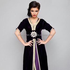 Long Half <b>Sleeves</b> 3 Piece Caftan With Printed and Silk Fabric With Golden <b>Lace</b> Work With Belt - Product Image 1