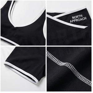 Ensemble de yoga 2 pièces North Approach noir : short taille haute et brassière de sport col en V avec bordure contrastante, sans couture et respirant pour l'entraînement - Product Image 4