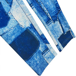 Conjunto de sudadera y leggings de 2 piezas con estampado de mezclilla para mujer, con capucha, manga larga, ropa deportiva informal, corte regular, para todas las estaciones - Product Image 3