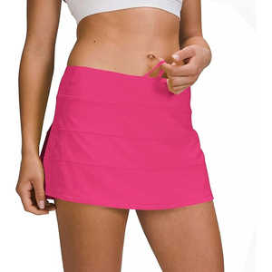 Mini-jupe sportive rose pour femme avec taille élastique et poche, respirante, couleur unie, coupe droite, vêtement de sport d'été - Product Image 1