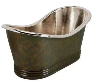 Double Slipper Bath Tub Free Standing Copper Hammered Finish Single Slipper with Nickle outside for Bathroom Price - Product Image 2
