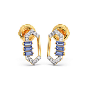 Boucles d'oreilles créoles ouvertes bleues architecturales en forme de diamant avec design à cadre angulaire - Product Image 1