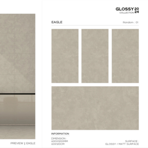 Carreaux de porcelaine modernes avec surface brillante et mate, dimensions 60x120cm, 600x1200mm, 24x48, pour un design élégant des murs et sols intérieurs. - Product Image 1
