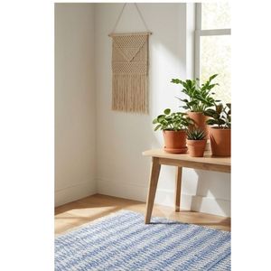 Alfombra de Algodón Tejida a Mano con Diseño de Rayas Texturizadas en Azul y Blanco, con Flecos, para Sala de Estar, Dormitorio, Decoración de Piso, OEM - Product Image 4