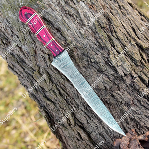 มีดแล่เนื้อเหล็กดามัสกัส ตีขึ้นรูปด้วยมือ คุณภาพพรีเมียม ด้ามไม้ปักก้าหลากสี มีดตกปลา - Product Image 2