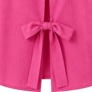 Camisa Corta Bordada Rosa Intenso Personalizada para Mujer, Blusa Casual de Verano con Botones y Manga Corta, Top de Moda con Logotipo Personalizado en Mezcla de Lino - Product Image 6