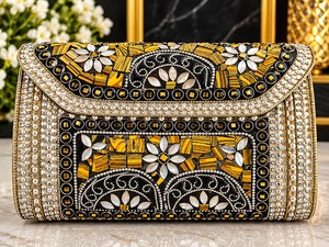 <b>Pearl</b> Rhinestone Mosaic <b>Clutch</b> Bag Evening Purse Floral Embellished Velvet Lining Clasp Closure Women's Mini Handbag for Party - Product Image 3