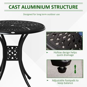 Antique Cast Aluminum 30 <b>Round</b> Patio Dining <b>Table</b> with Umbrella Hole Bistro Style Black <b>Folding</b> Outdoor Furniture - Product Image 4