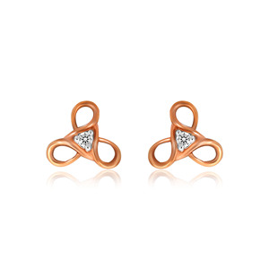 Boucles d'oreilles clous en or rose 18 carats, triple boucle, diamant de laboratoire taille ronde, bijoux fins modernes pour femme - Product Image 1